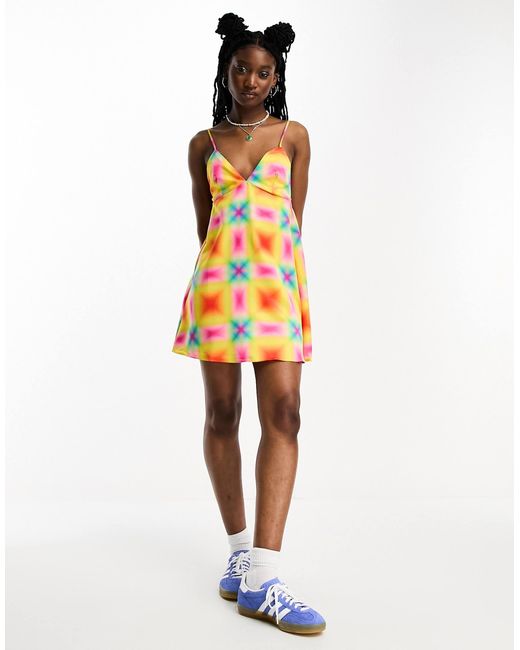 Collusion Multicolor Mini Printed Satin Summer Slip Dress