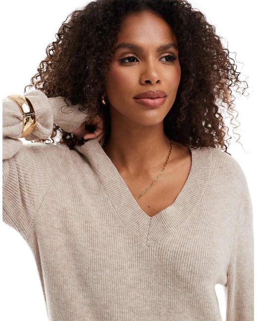 ONLY Natural V-Neck Knitted Midi Dress