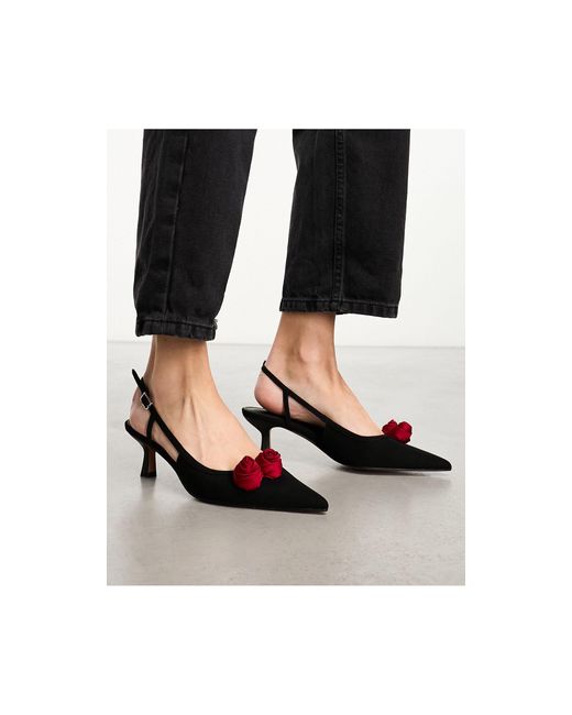 ASOS Sweetie-pie Corsage Slingback Mid Shoes in Black | Lyst Canada