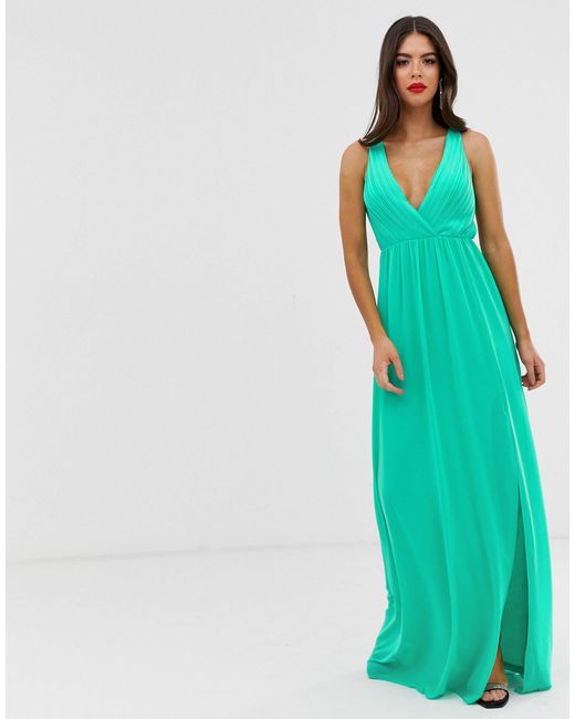 green pleated maxi dress