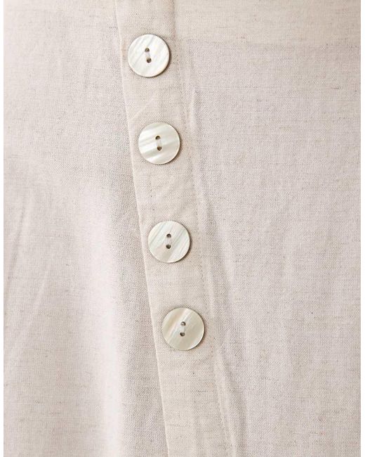 Vila Natural Linen Touch Button Front Midi Skirt
