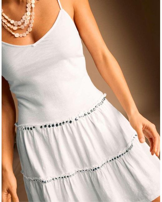 Stradivarius White Ruffled Dress With Studs