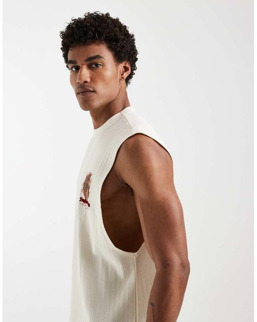 River Island Blue Japanese Print Crochet Tank for men
