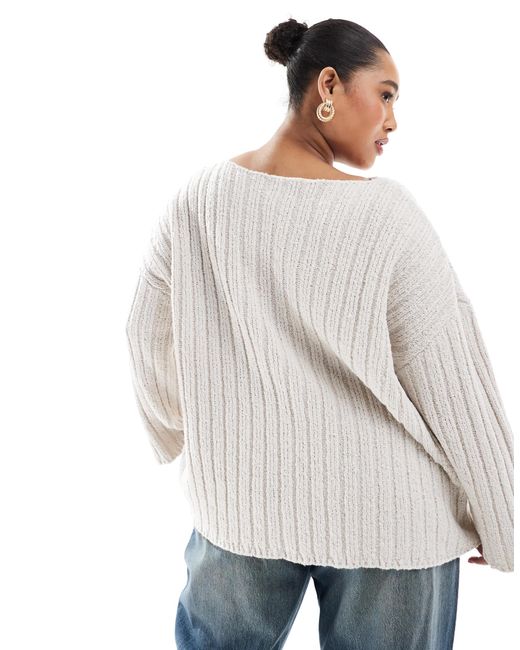 ASOS White Asos Design Curve Knitted Slash Neck Textured Rib Jumper