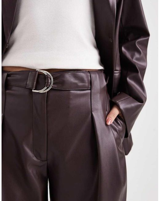 ASOS Purple Faux Leather Pleated Barrel Leg Trousers With Belt
