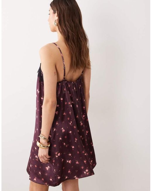 Miss Selfridge Purple Satin And Lace Trim Cami Mini Dress
