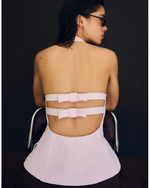 Bershka Black Structured Halter Top With Ties