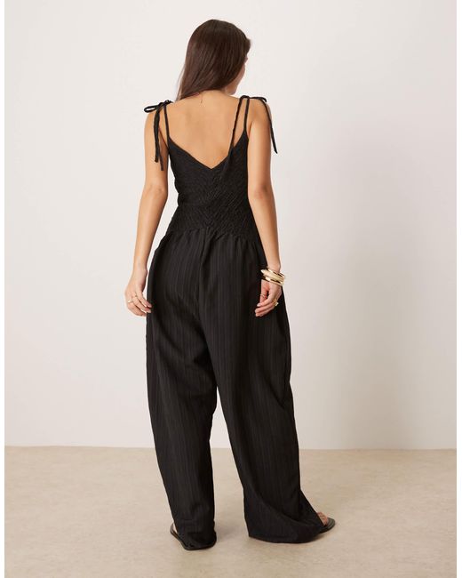 ASOS White V Neck Poly Crinkle Dropped Waist Jumpsuit
