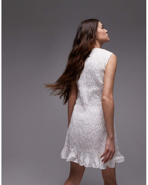 TOPSHOP Gray Shirred Poplin Mini Dress
