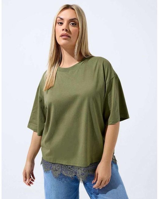 Yours Clothing Green Lace Hem T-Shirt