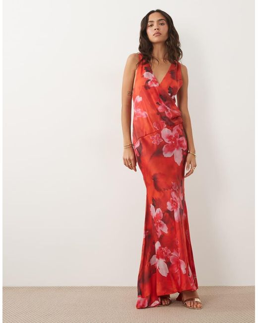 ASOS Red Premium Plunge Modal Satin Maxi Dress