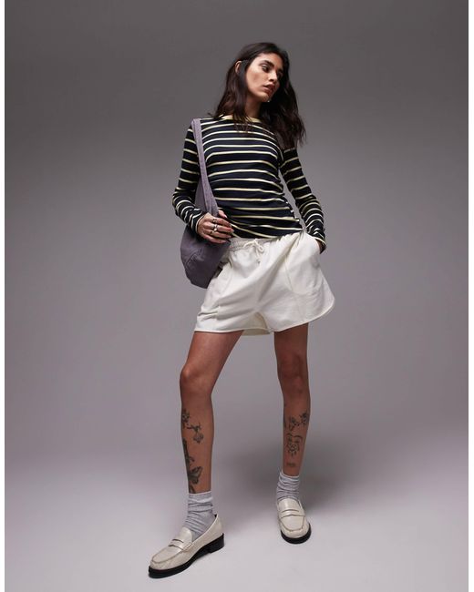 TOPSHOP Black Stripe Hitched Side Long Sleeve Top