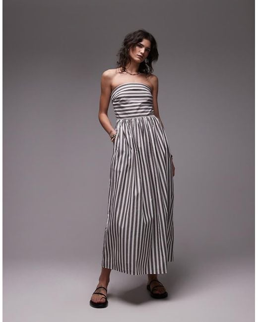 TOPSHOP Gray Bandeau Full Hem Dress