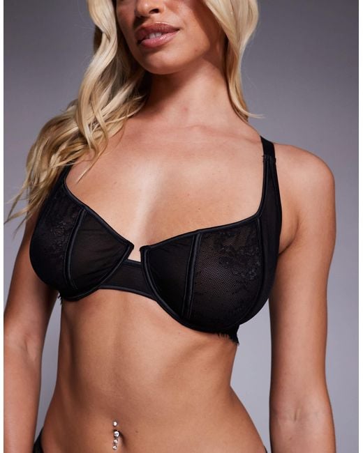ASOS Black Asos Design Fuller Bust Amber Lace & Mesh Underwired Bra