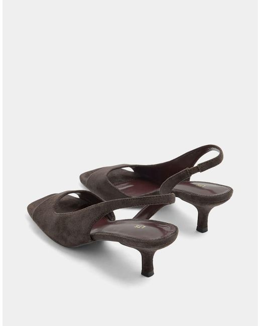 Long Tall Sally Brown Asymmetric Slingback Kitten Heels