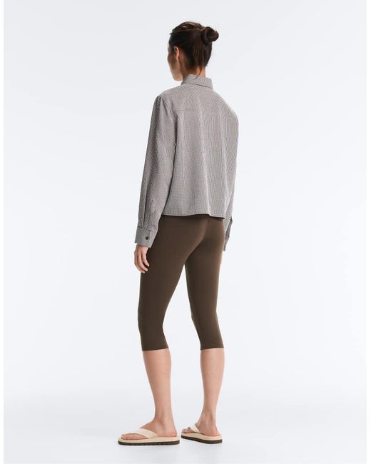 Oysho Gray Short Gingham Lyocell Blend Shirt