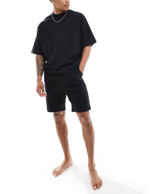 ASOS Black Pyjama Set With Oversized T-shirt And Shorts for men