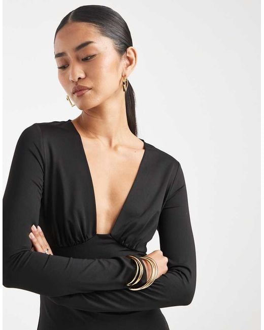 4th & Reckless White Plunge Neck Long Sleeve Dropped Waist Maxi Dress