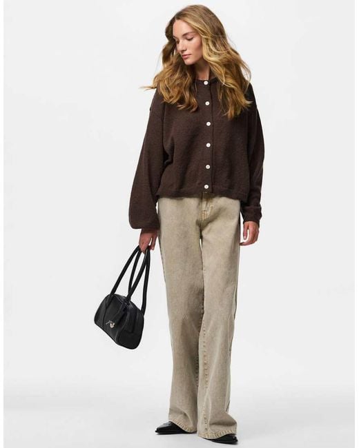 Pieces Brown Knitted Cardigan