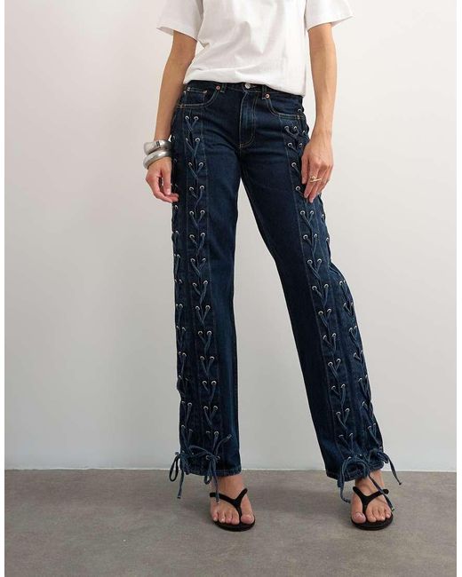 TOPSHOP White Denim Straight Leg Jean With Extreme Lace-up