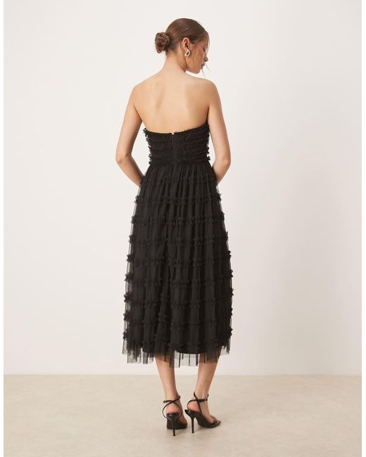ANAYA Black Bandeau Ruffle Midi Dress