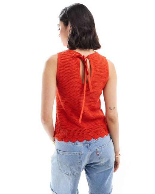 Jdy Red Knitted Tank Top With Back Tie Detail