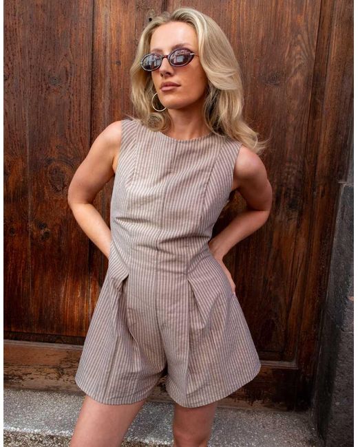 Daisy Street Brown X Emma Jean Relaxed Fit Playsuit