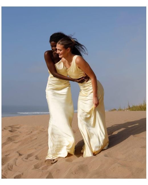 Six Stories Blue One Shoulder Satin Bridesmaid Dress