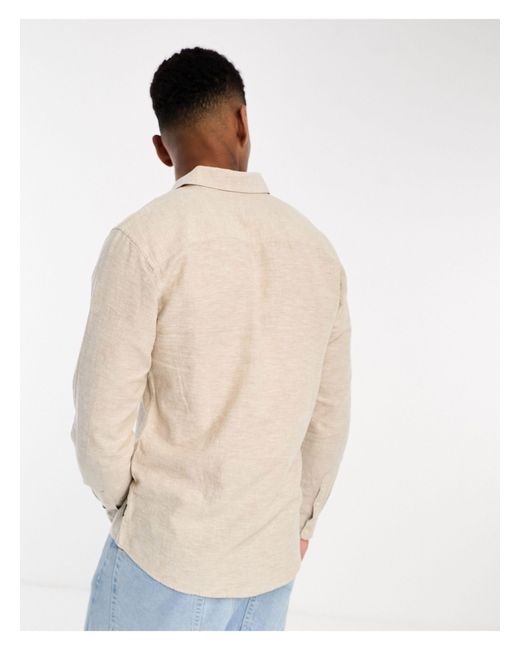 Only & Sons White Linen Mix Long Sleeve Shirt for men