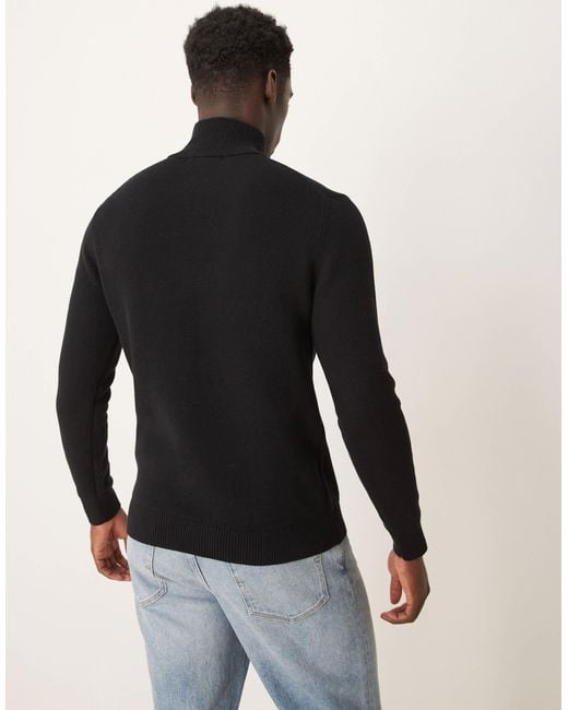 SELECTED Blue 100% Cotton Knitted Half Zip Jumper for men
