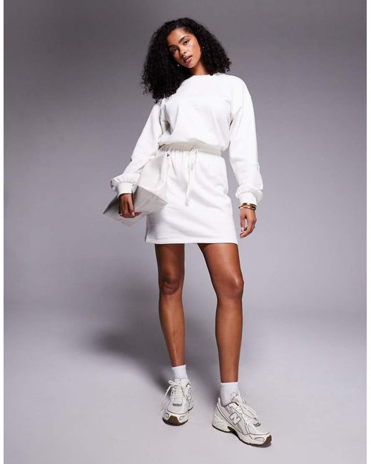 ASOS White Cotton Drawstring Waist Mini Sweatshirt Dress