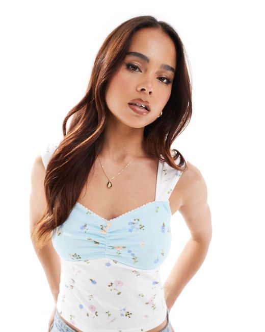 ASOS Blue Ditsy Floral Mix Print Singlet With Wide Straps