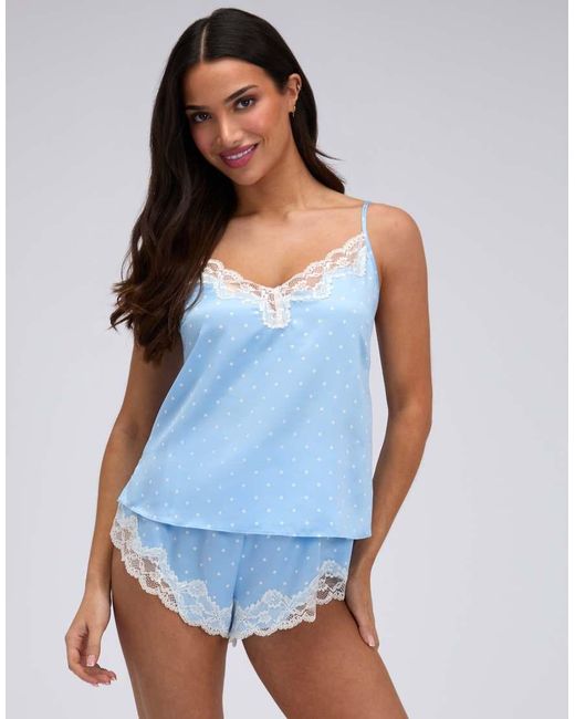 Boux Avenue Blue Amelia Polka Dot Satin Cami Shorts Pyjama Set