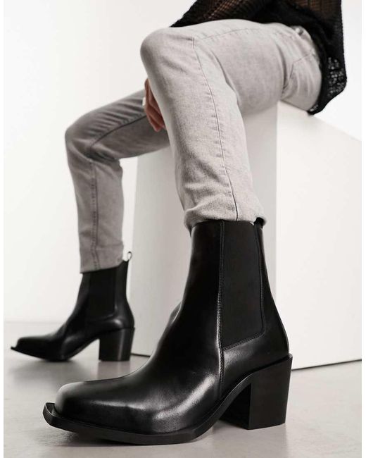 Walk London Black Nola Cuban Heeled Boots for men