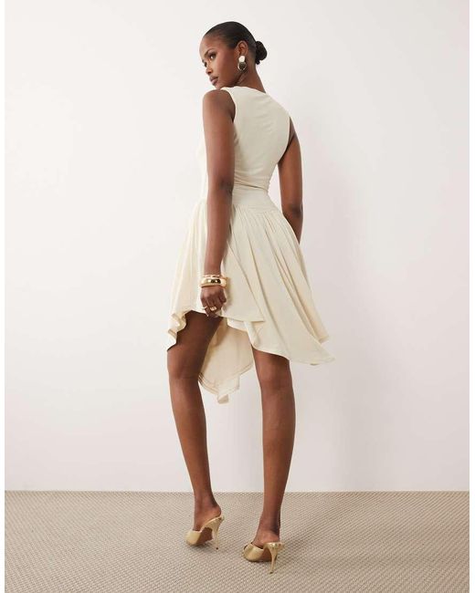 ASOS Natural Square Neck Hanky Hem Drop Waist Slinky Mini Dress