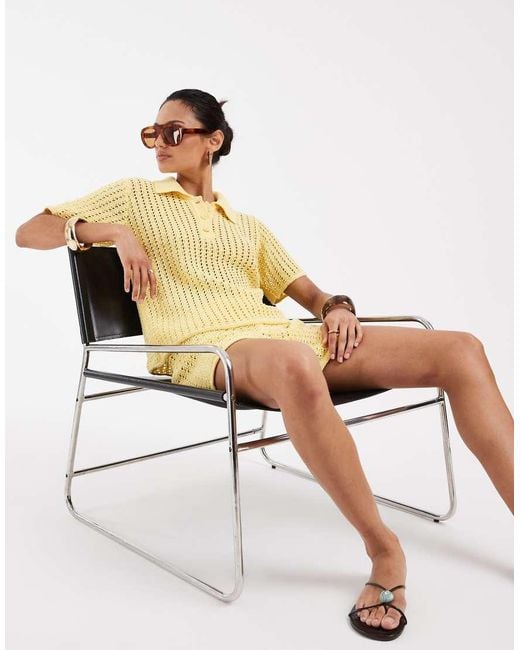 ASOS Metallic Knit Crochet Polo Top