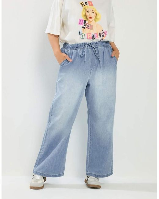 Yours Clothing Blue Drawstring Wide Leg Jeans
