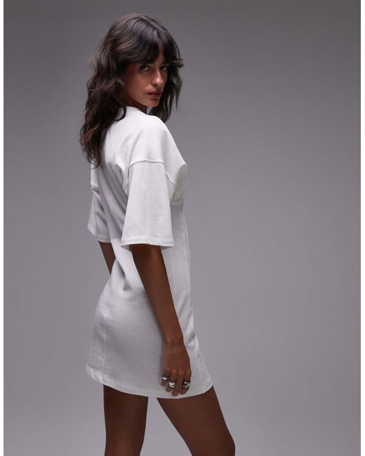 TOPSHOP Gray V-Neck Short Sleeve Structured Mini Dress