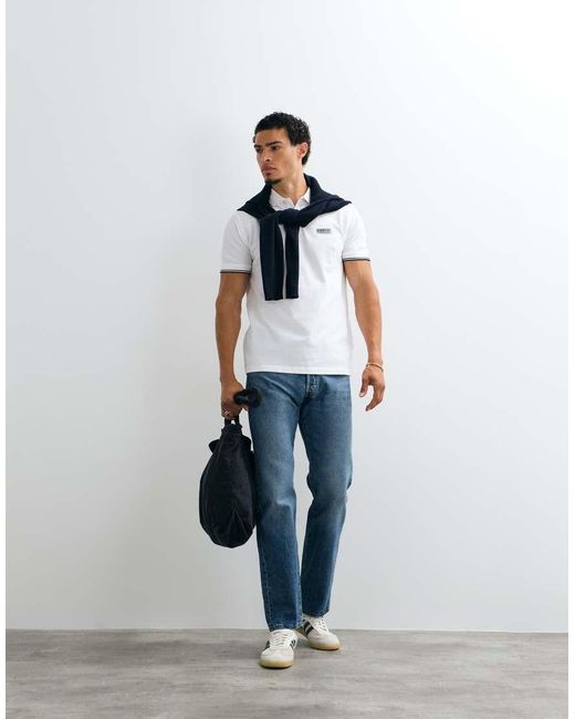Barbour White Evan Short Sleeve Tipped Polo Shirt for men