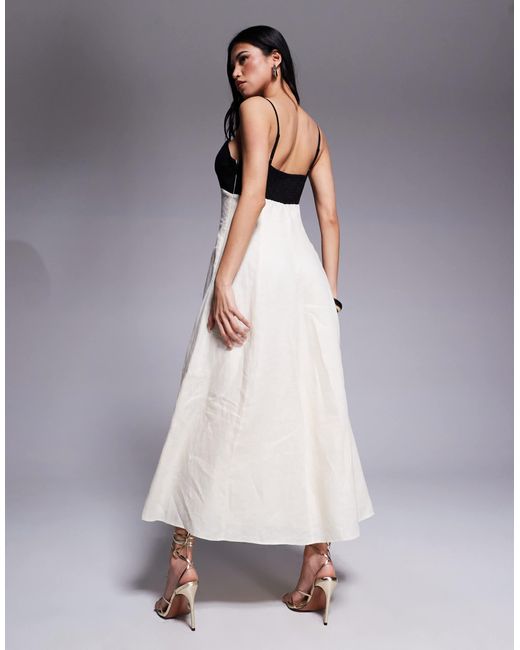 EVER NEW Contrast Linen Midaxi Dress in Gray | Lyst