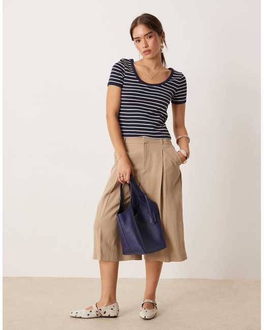 Mango Gestreept Cropped Baby T-Shirt Van Katoen Met Ronde Hals in het Blue