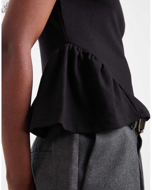 Pieces Black Peplum Detail Jersey Top