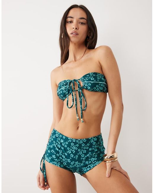 Kulani Kinis Green Moonkiss Ruched Tie Swim Short