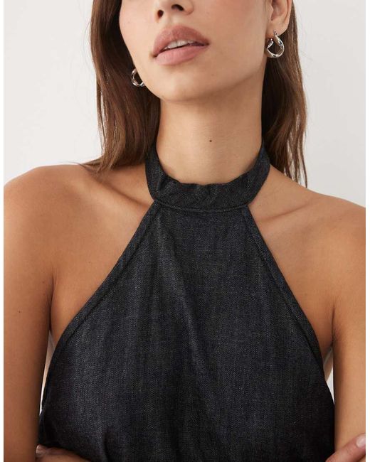 Mango Natural Denim Halterneck Mini Dress