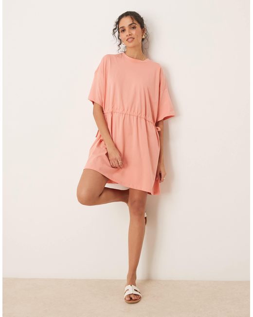 ASOS Pink Short Sleeve Mini Dress With Channel Waist