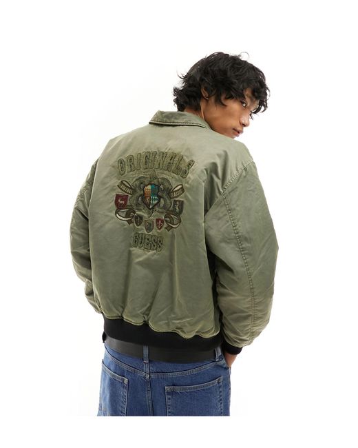 Guess Originals – jacke aus khaki nylon mit wappen-logo in Green für Herren