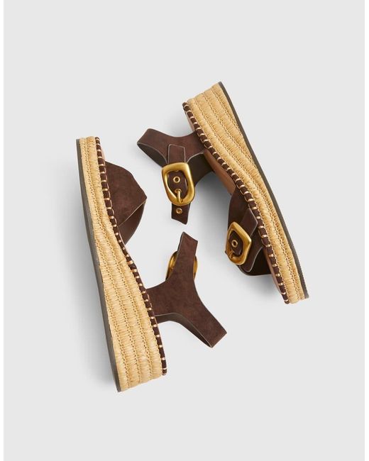River Island Brown Faux Suede Buckle Strap Wedge Sandals