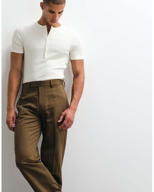 ASOS White Tailored Linen Rich Straight Leg Trousers for men