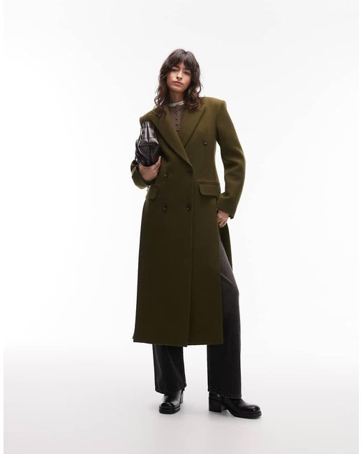 ARKET Green Wool Mix Double Breasted Maxi Coat