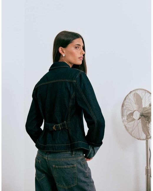 Lioness Blue The Bronx Structured Turn Up Cuff Denim Jacket N Dark Wash